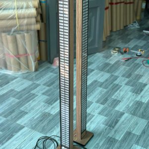 Angled view of decorative music reactive LED columns with MDF laminate body